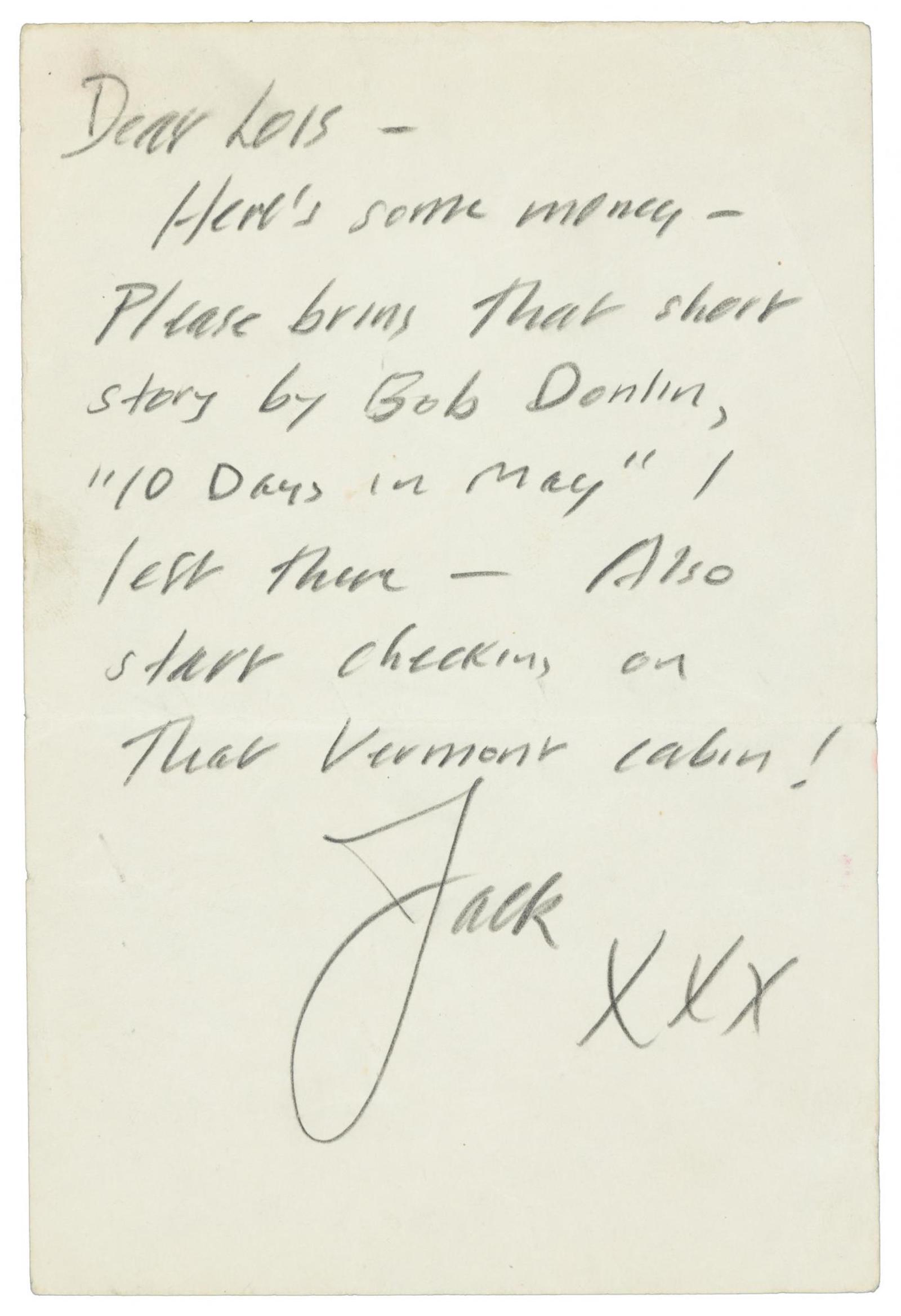 A handwritten letter by Jack Kerouac to Lois Sorrellson Beckwith, Estimate: $6,000-9,000