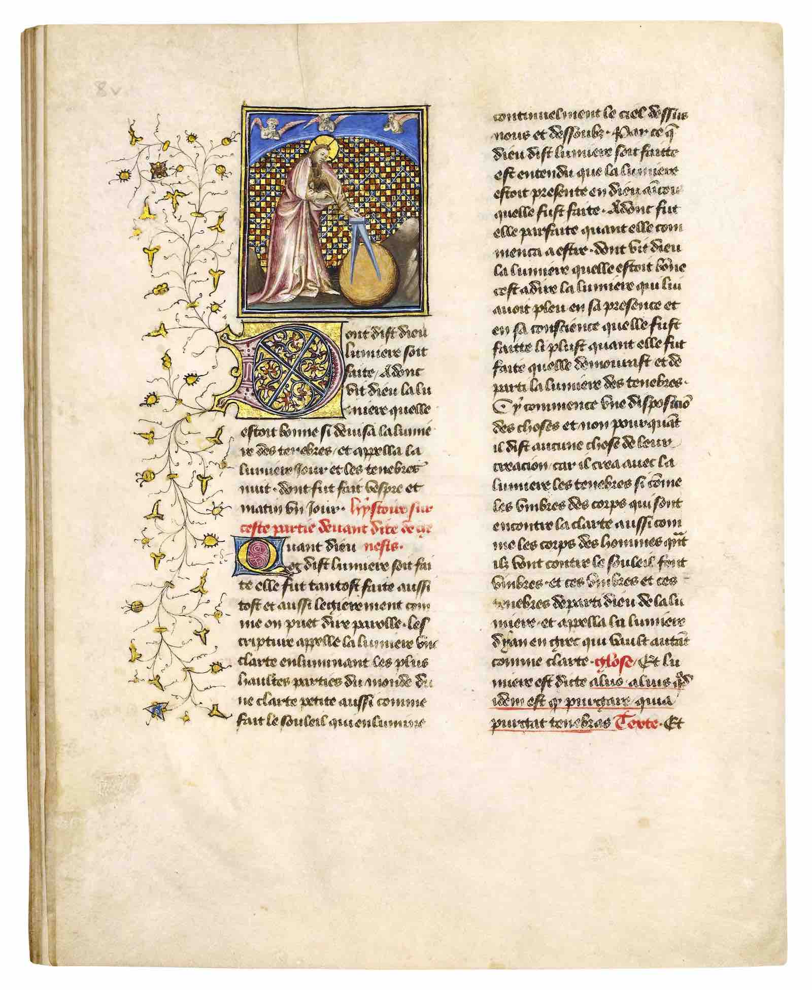 Guiart des Moulins, Bible historiale, Genesis – Etablissement de la bible – Vies des Saints – Giovanni Boccaccio, Patient Griselda. Manuscript in French and Latin on vellum, illuminated by the Master of the Berry Apocalypse. France, Paris, c. 1416.