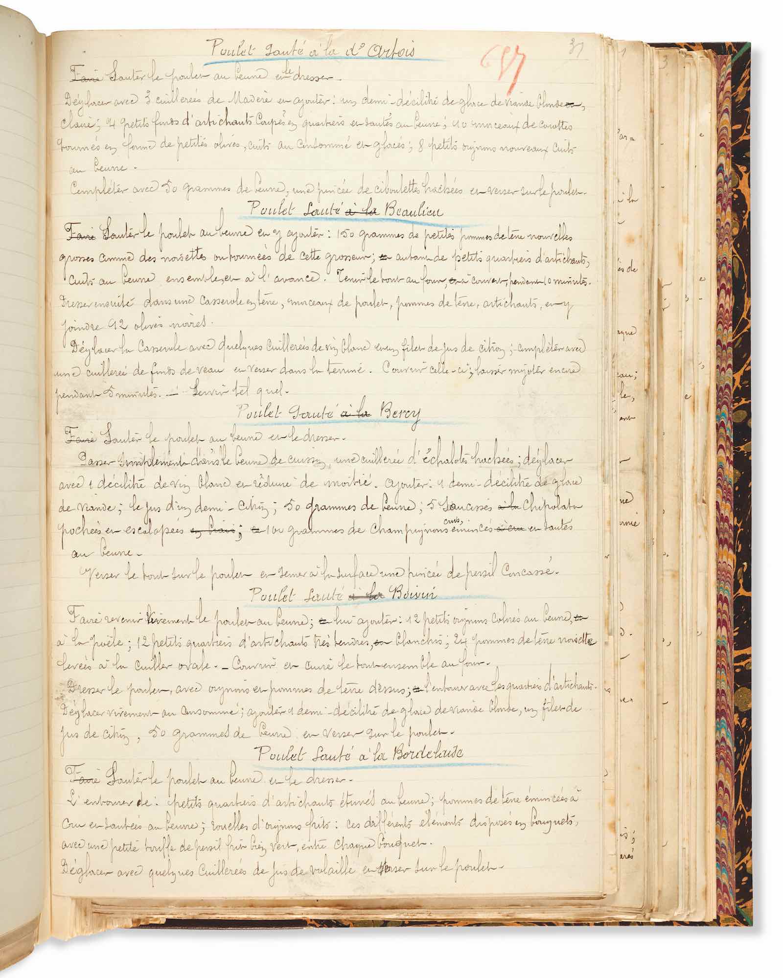 Escoffier Auguste, Manuscrit de la 2e édition du Guide Culinaire, écrite en collaboration avec Emile Fetu de Septembre 1905 à Janvier 1906