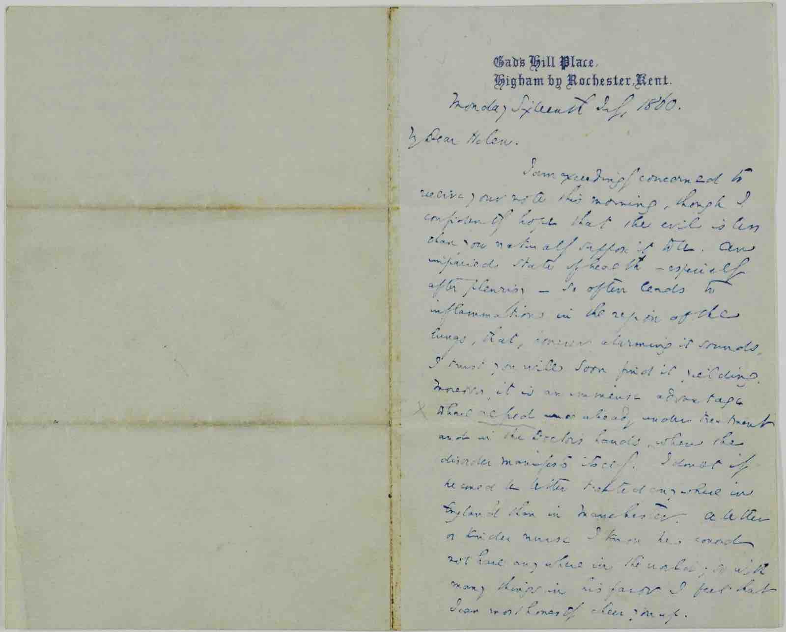 Letter from Charles Dickens to Helen Dickens, July 16, 1860