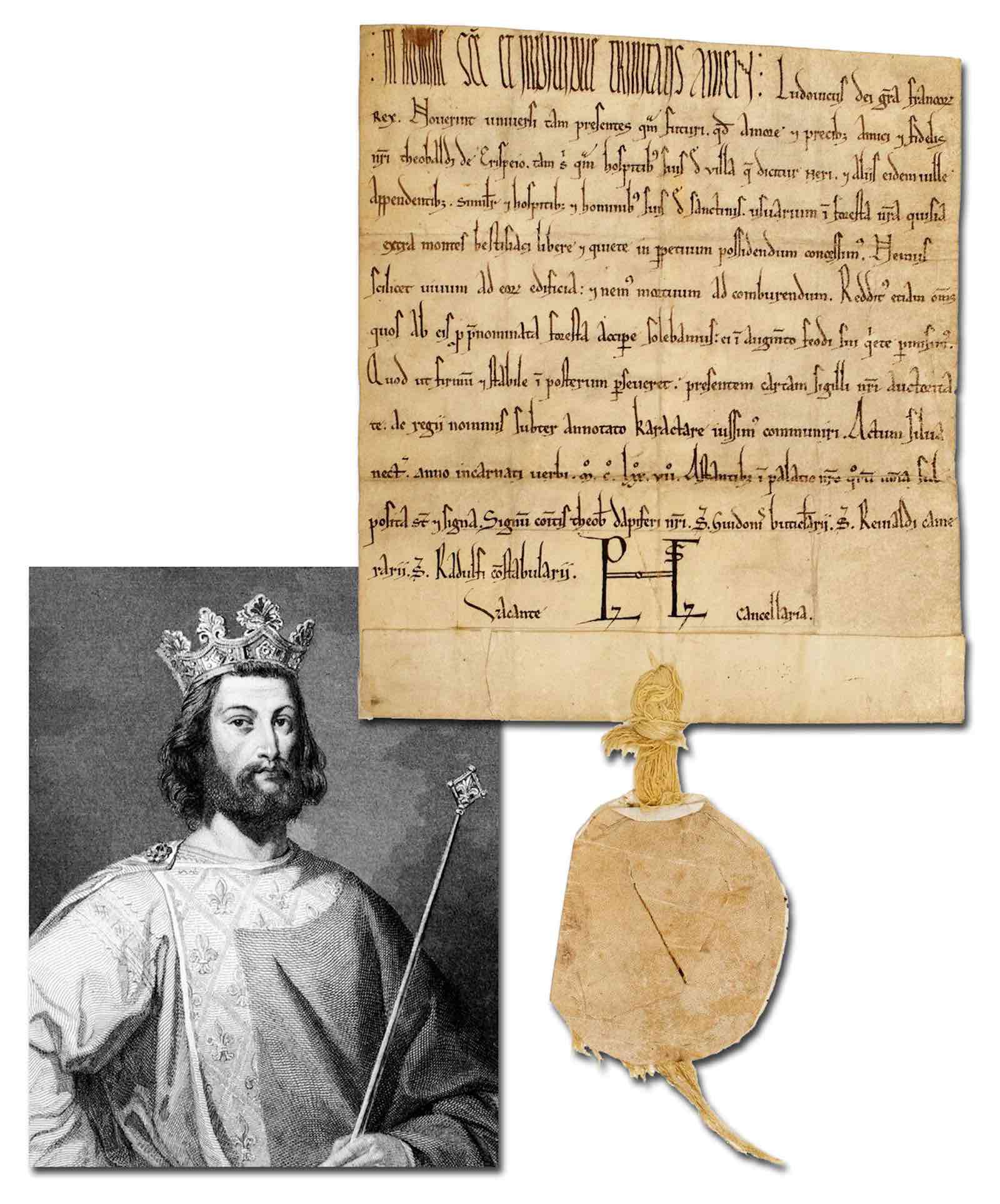 Manuscript document in Latin signed by the French monarch Louis VII at Senlis in 1177, with an interesting connection to the Crusades