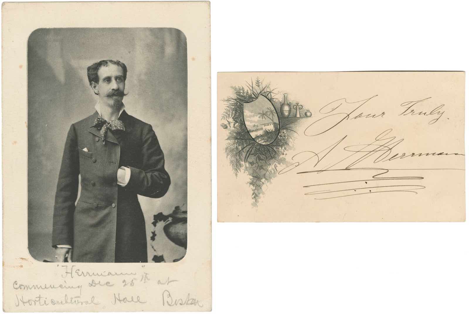 a portrait of Herrmann the Magician (Alexander Herrmann, 1844–1896), estimated at $1,000-2,000