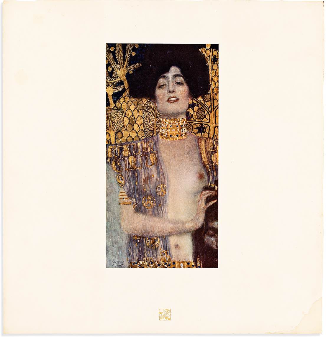 Lot 214: Gustav Klimt, Das Werk von Gustav Klimt, complete with 50 printed collotype plates, Vienna and Leipzig, 1918. Estimate $25,000 to $35,000.