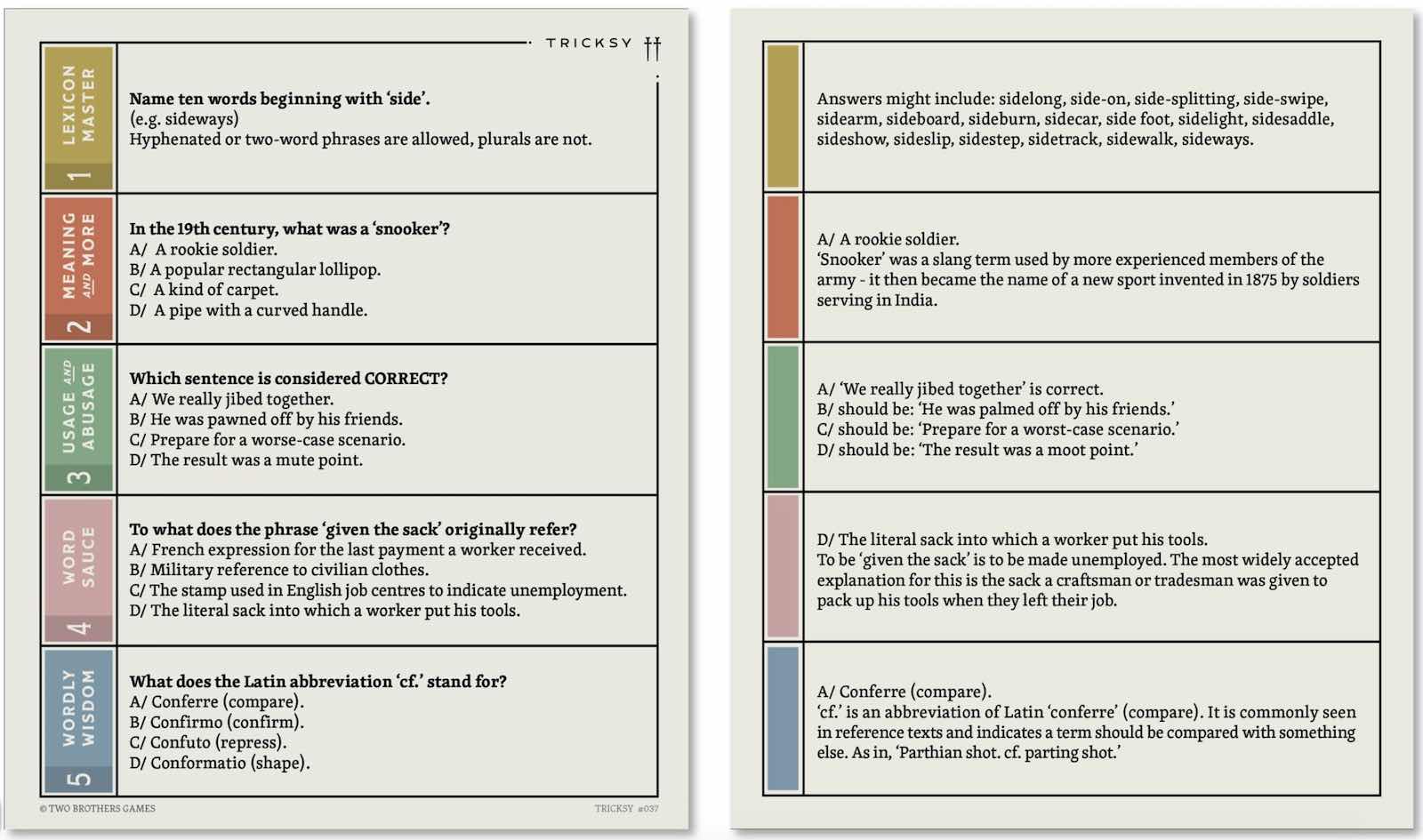 Question card