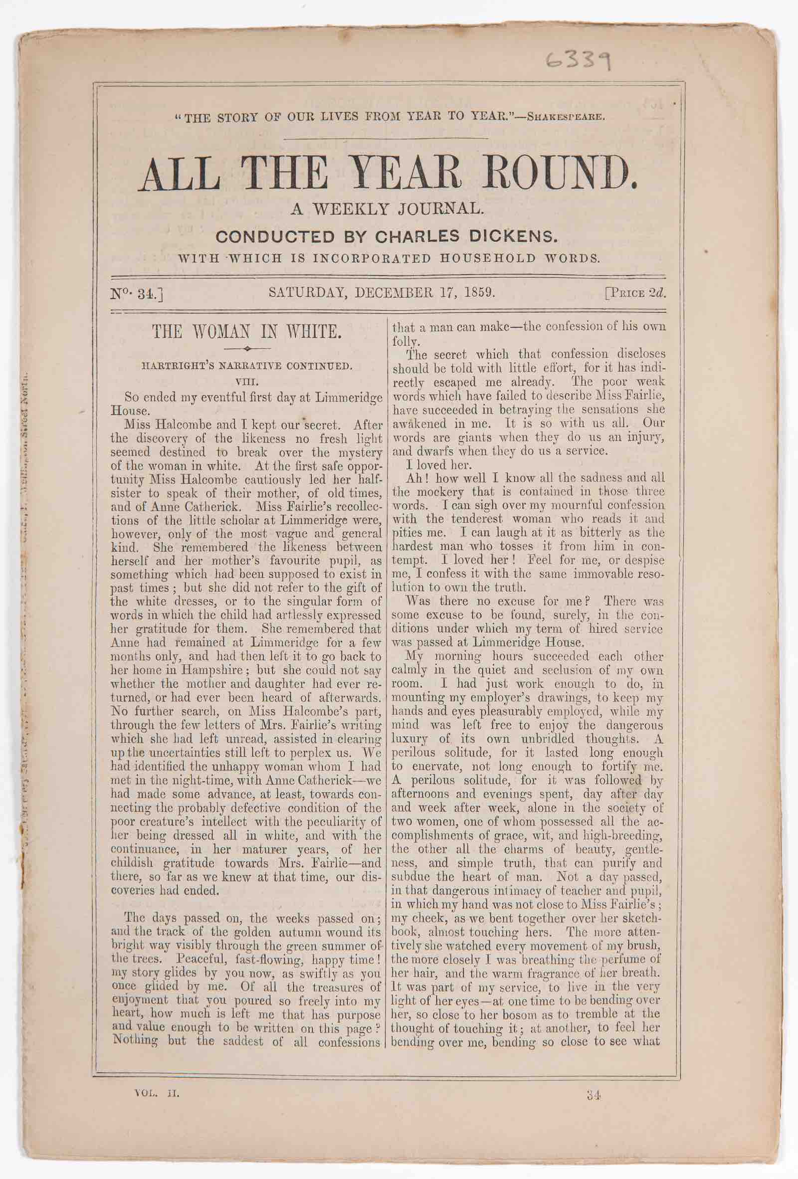All The Year Round, 34, December 17, 1859, The Woman in White