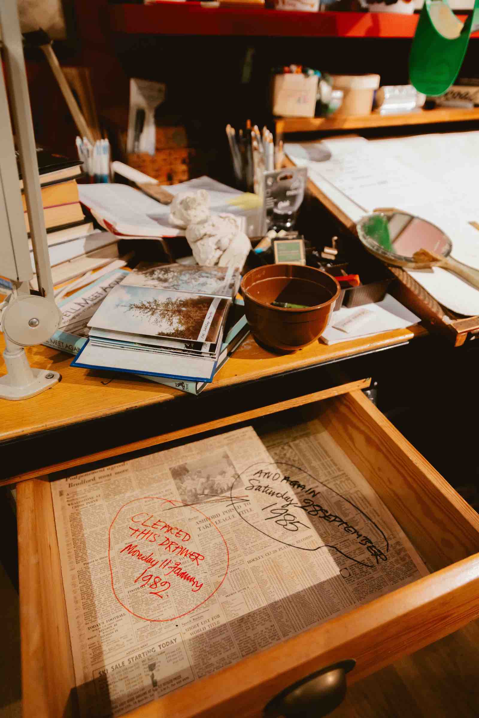 One of the drawers in Briggs' desk