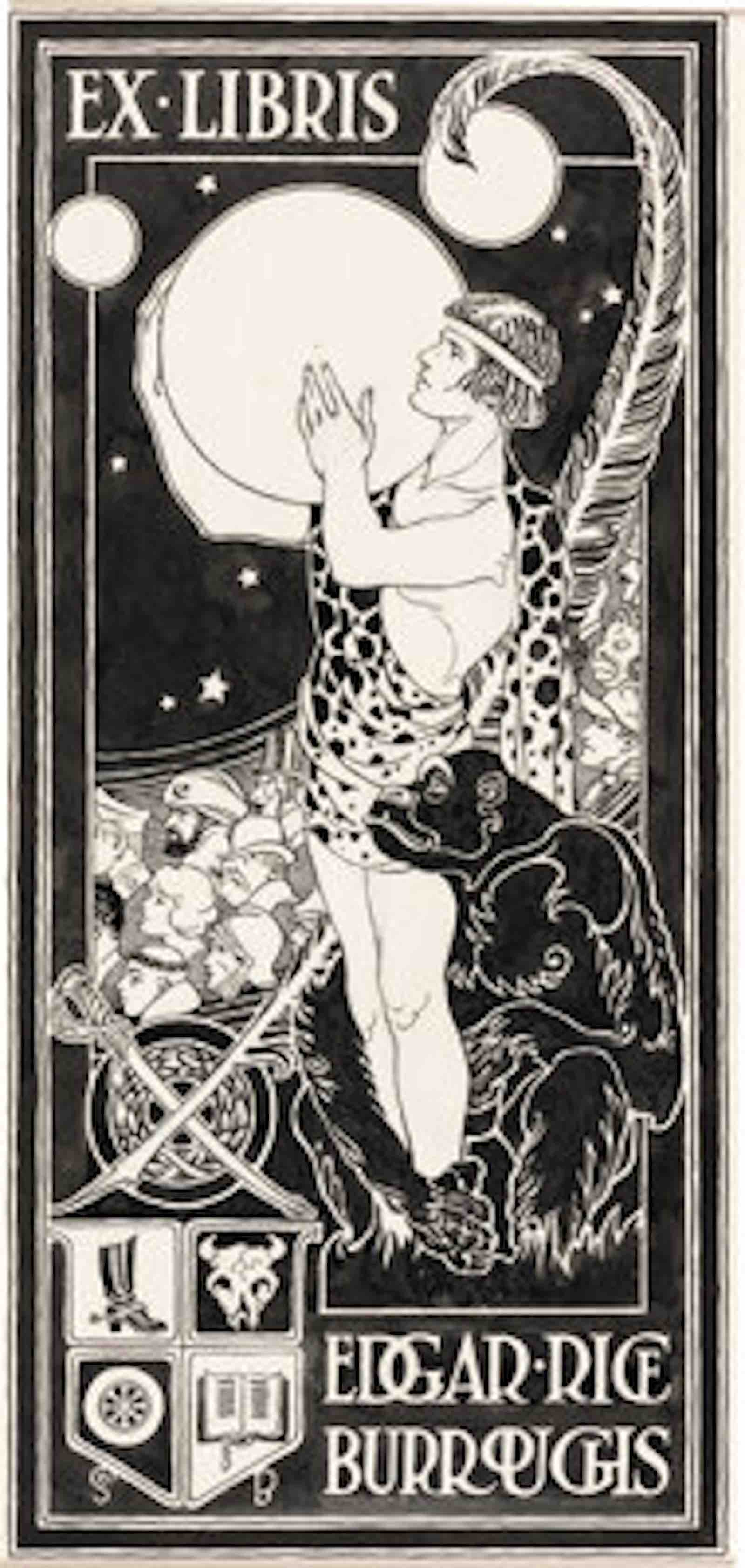 Studley Oldham Burroughs, ink on paper drawing for Edgar Rice Burroughs' bookplate