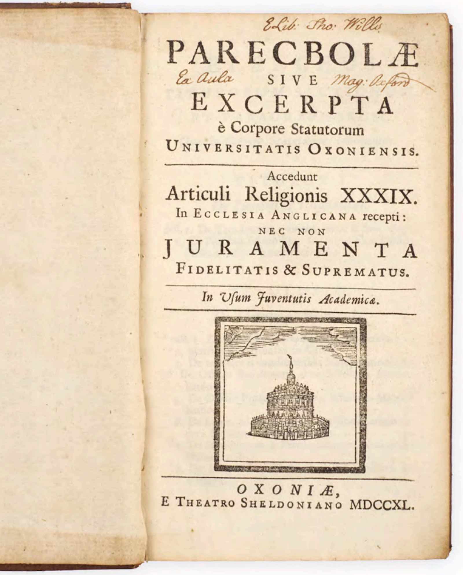 Parecbolae sive excerpta e corpore statutorum Universitatis Oxoniensis...