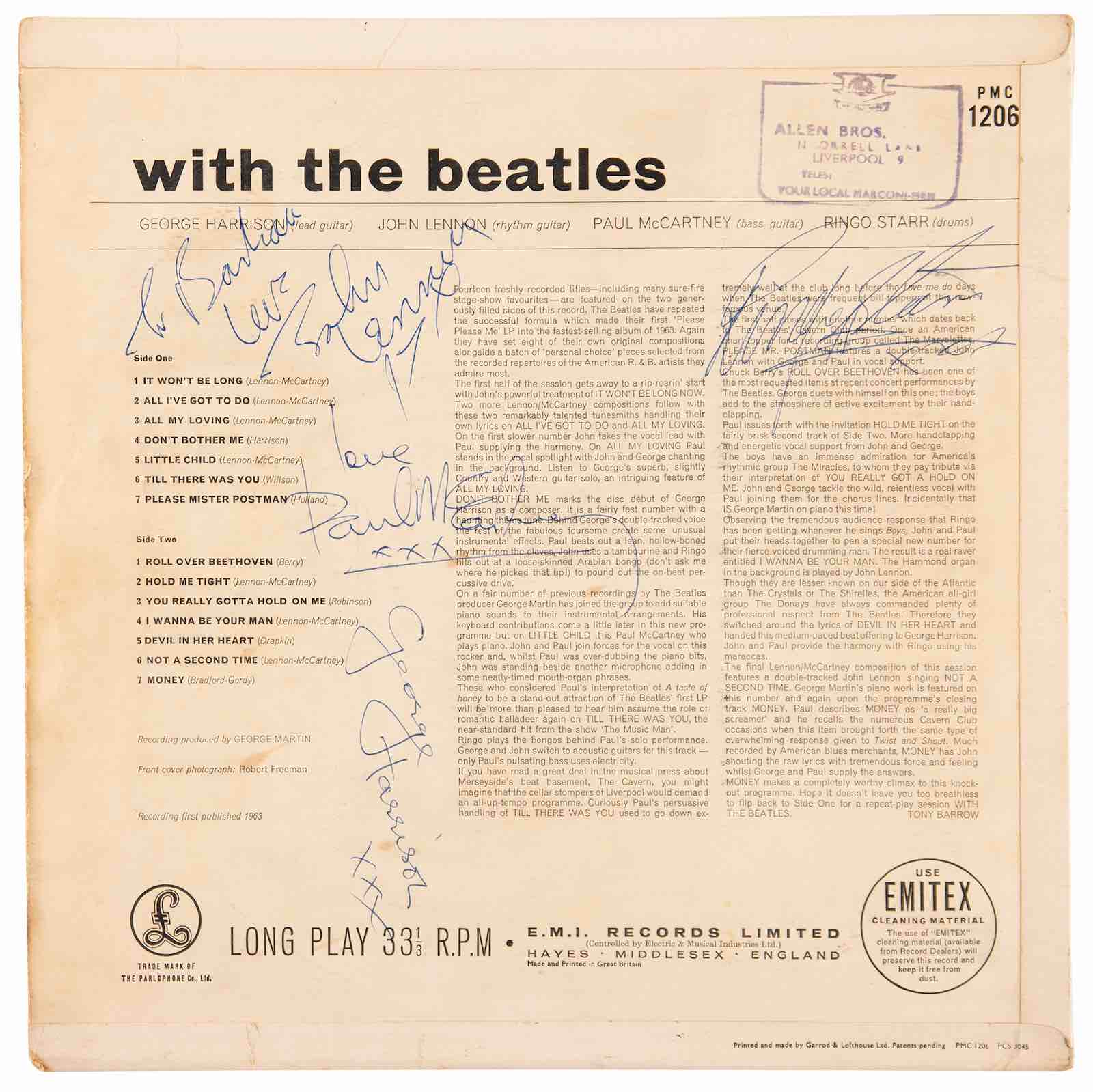 The With the Beatles signed LP