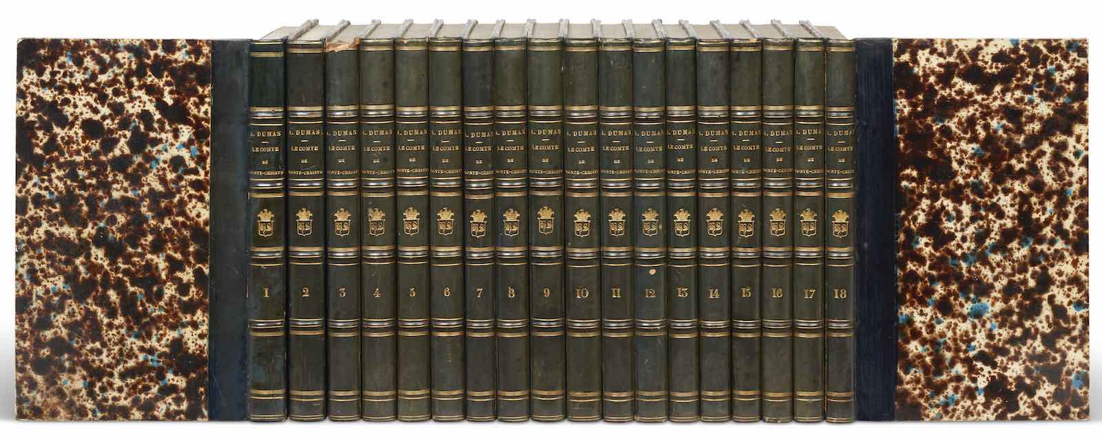 Le Comte de Monte-Christo, Paris: Baudry (vols. 1-14) and Petion (vols. 15-18), printed by Bethune and Plon (vols. 1-8) and A. Henry (vols. 9-18), 1845. An extremely rare copy of the first edition.