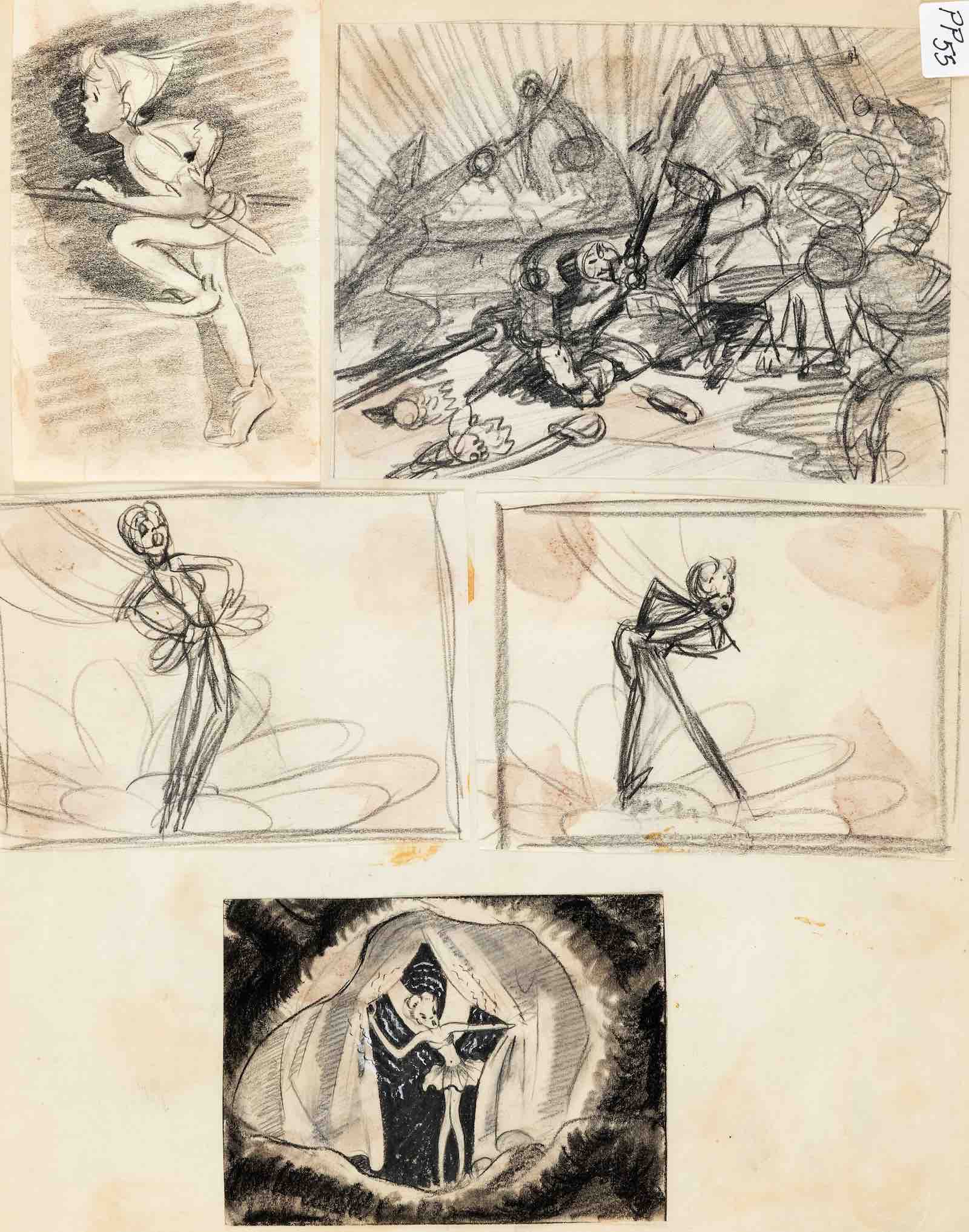 Peter Pan, Tinker Bell, Peter Pan, and Pirates early story development concept drawing (Walt Disney, 1940)