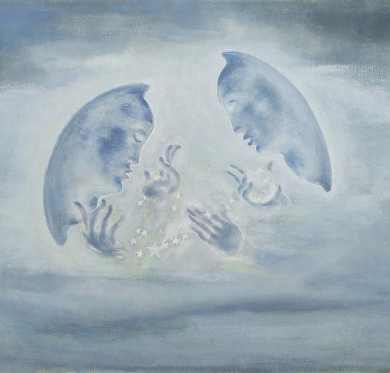 Mina Loy, Moons I, 1932, mixed media on board, 26 1/4 x 35 1/4 in. (66.68 x 89.54 cm). Private collection.