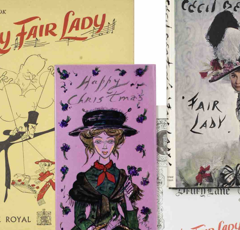 A My Fair Lady Theatre Royal, Drury Lane programme, and souvenir book, 1958; a copy of Cecil Beaton's Fair Lady, C. Tinling & Co., Ltd., London, 1964; and a Beaton designed Christmas card